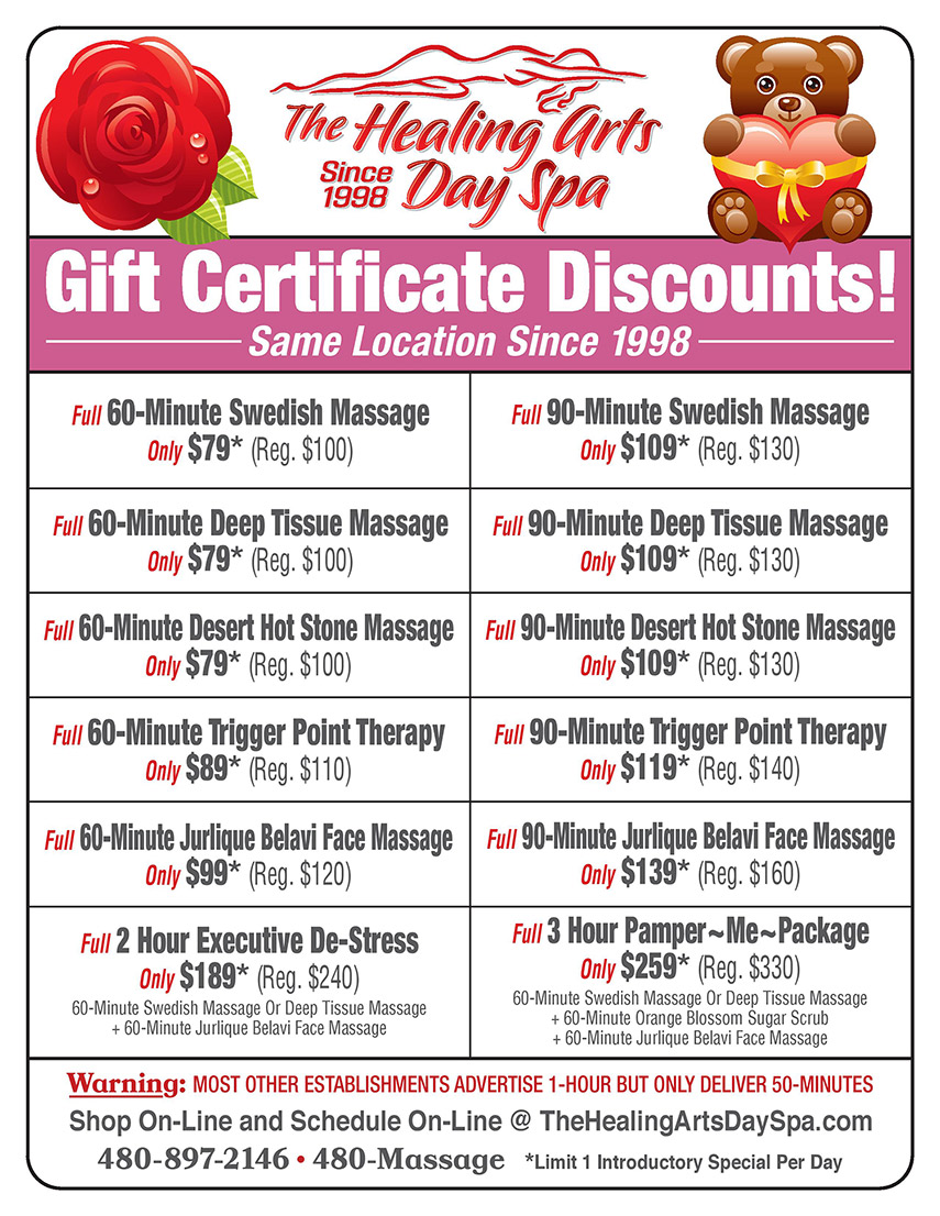Healing Arts Day Spa Valentine's Day Gift Certificate Specials